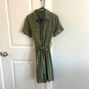 Army green button down dress